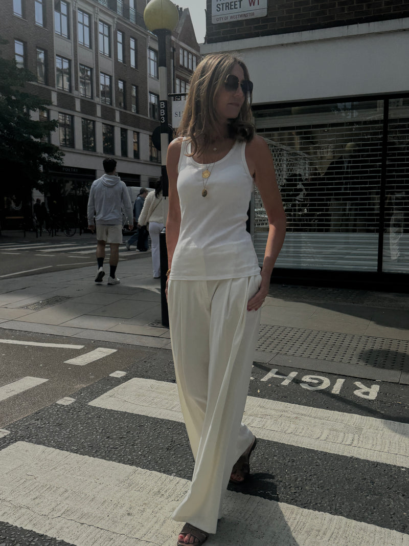 Maisy Rib Vest, a long length ribbed vest for tall women