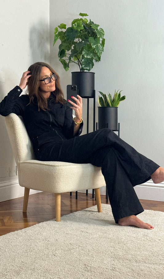 Abby Zip Front Jumpsuit in black for tall women, view 2